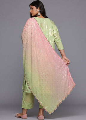3 Pc Green Pure Readymade Cotton Dupatta Suit Set