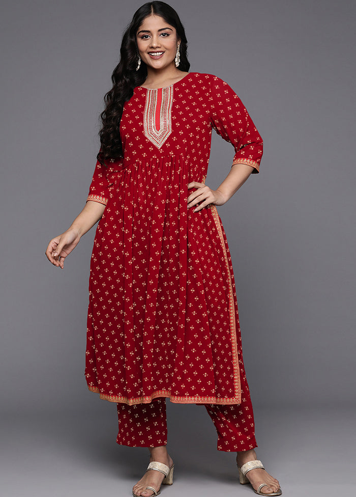 2 Pc Maroon Readymade Georgette Kurti Set