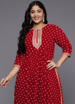 2 Pc Maroon Readymade Georgette Kurti Set