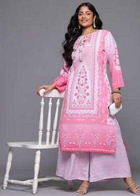 2 Pc Pink Readymade Silk Kurti Set