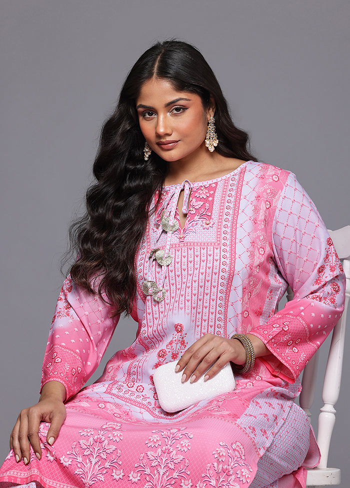 2 Pc Pink Readymade Silk Kurti Set