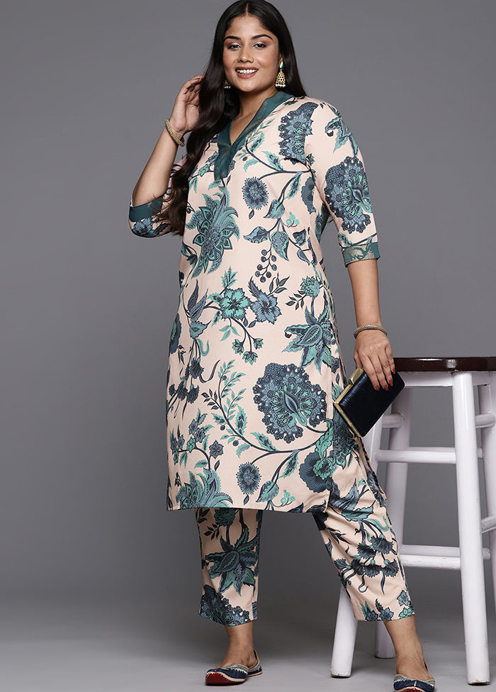 2 Pc Cream Readymade Silk Kurti Set