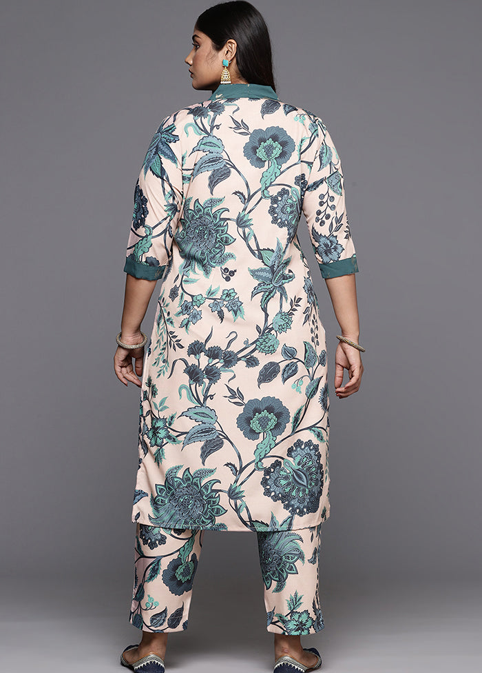 2 Pc Cream Readymade Silk Kurti Set