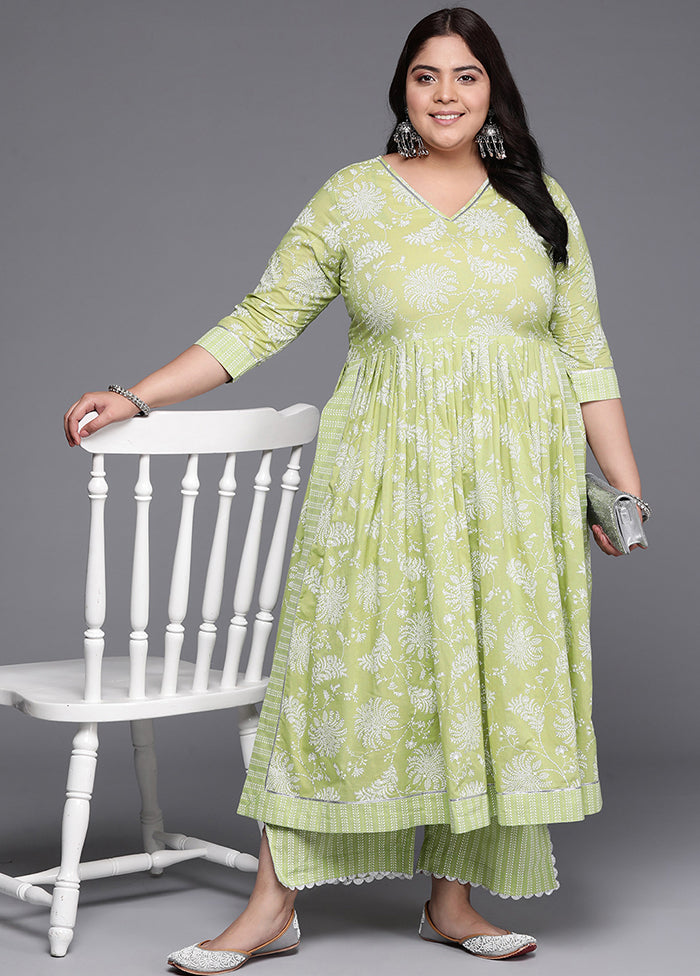 2 Pc Green Pure Readymade Cotton Kurti Set