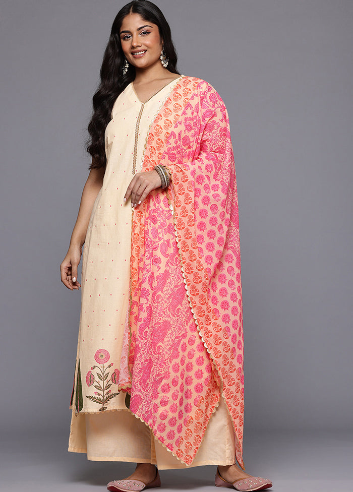 3 Pc Pink Pure Readymade Cotton Dupatta Suit Set