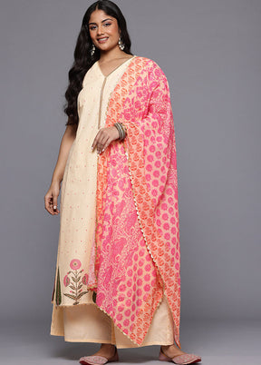 3 Pc Pink Pure Readymade Cotton Dupatta Suit Set