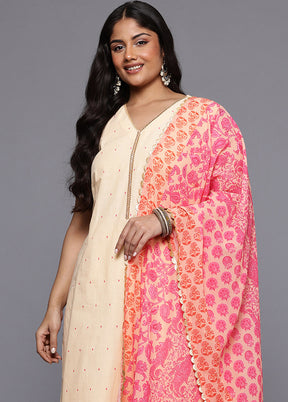 3 Pc Pink Pure Readymade Cotton Dupatta Suit Set