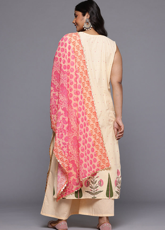 3 Pc Pink Pure Readymade Cotton Dupatta Suit Set