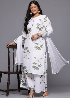 3 Pc White Readymade Silk Dupatta Suit Set