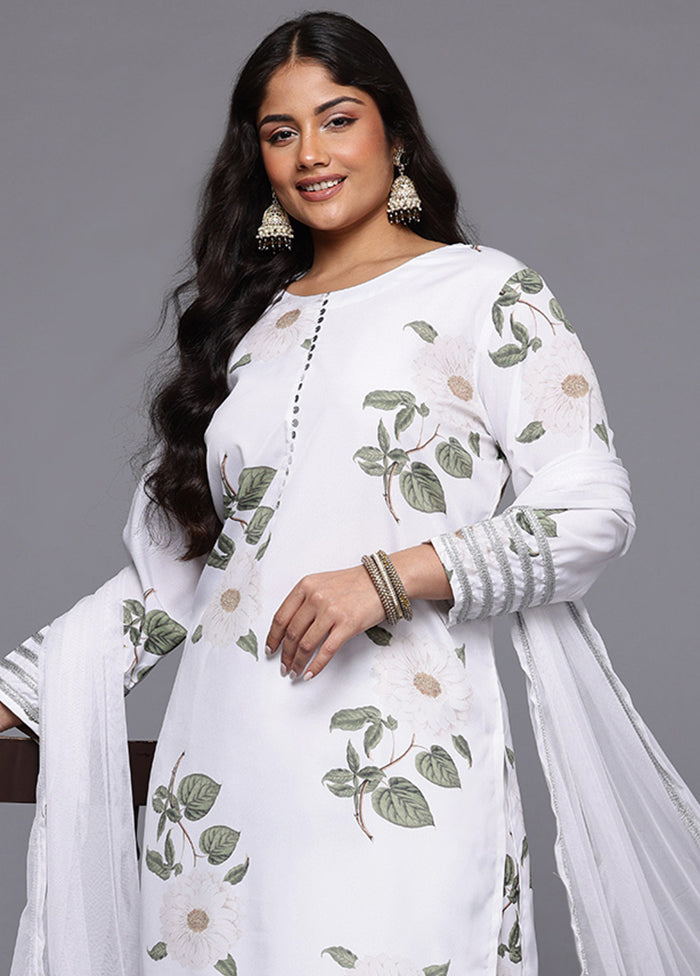 3 Pc White Readymade Silk Dupatta Suit Set