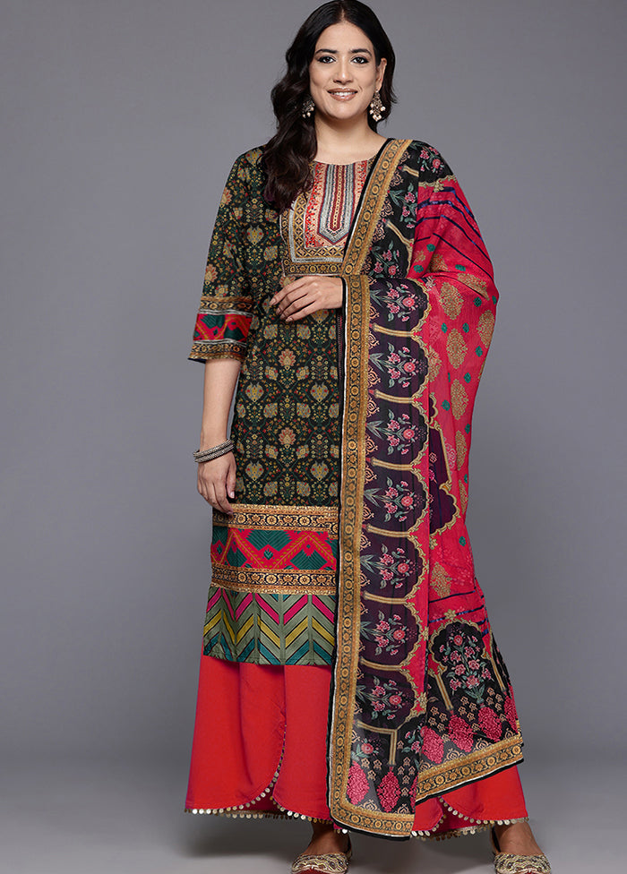 3 Pc Black Readymade Silk Dupatta Suit Set