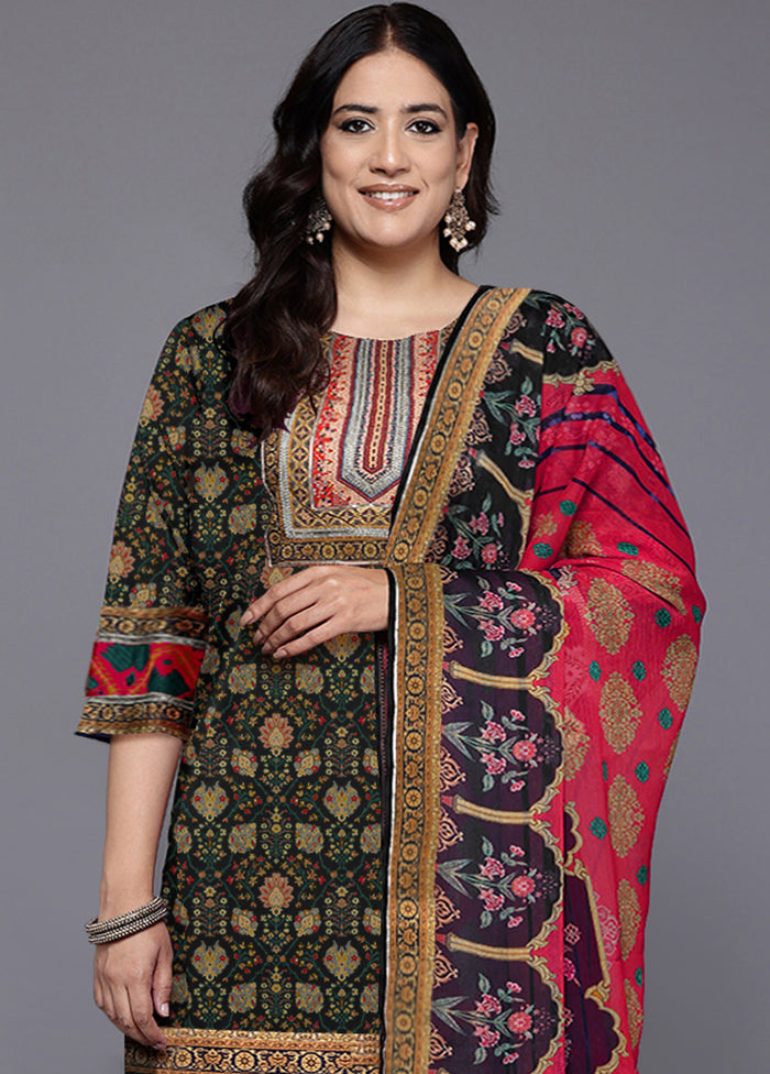 3 Pc Black Readymade Silk Dupatta Suit Set