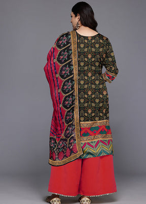 3 Pc Black Readymade Silk Dupatta Suit Set