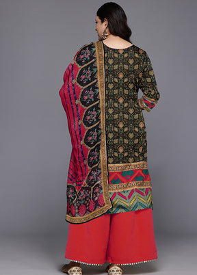 3 Pc Black Readymade Silk Dupatta Suit Set