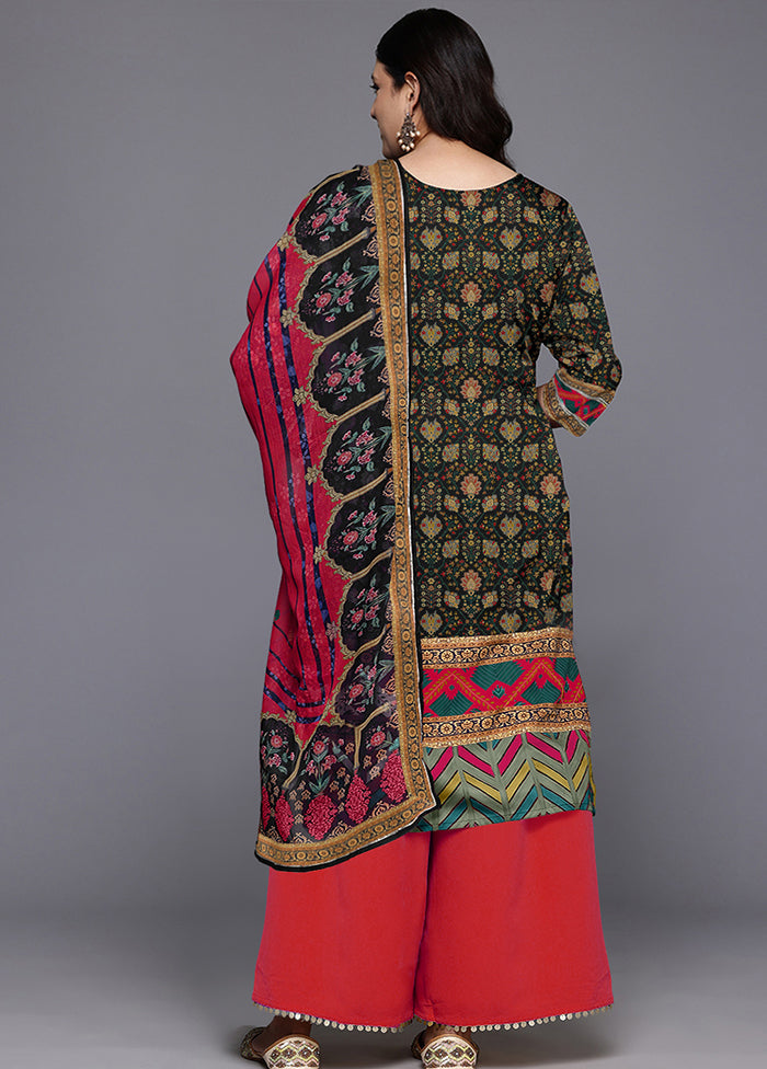 3 Pc Black Readymade Silk Dupatta Suit Set