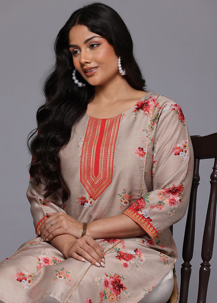 Cream Readymade Chanderi Kurti