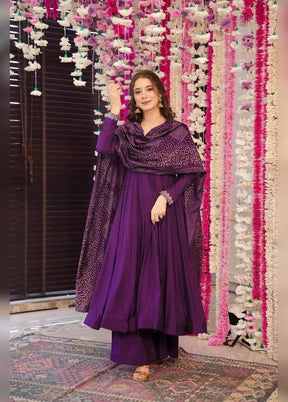 3 Pc Wine Chanderi Silk Suit Set