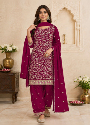 3 Pc Magenta Georgette Suit Set