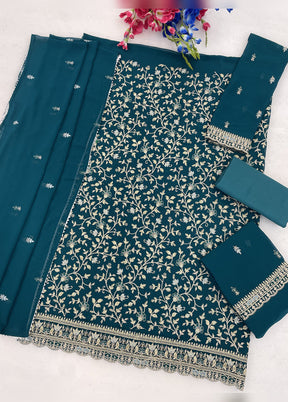 3 Pc Teal Georgette Suit Set