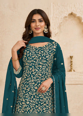 3 Pc Teal Georgette Suit Set