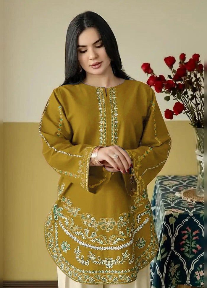 3 Pc Mustard Yellow Silk Suit Set