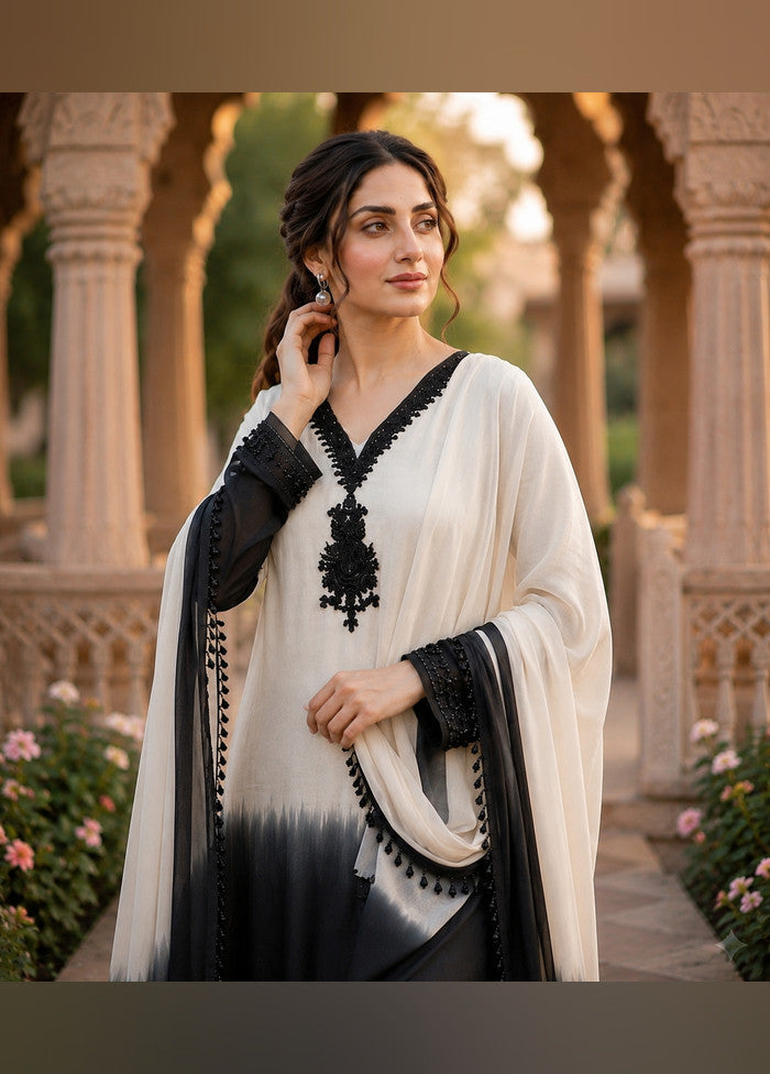 3 Pc Cream Silk Suit Set