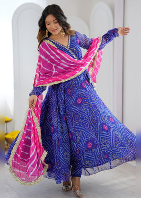 3 Pc Royal Blue Georgette Anarkali Kurti Set