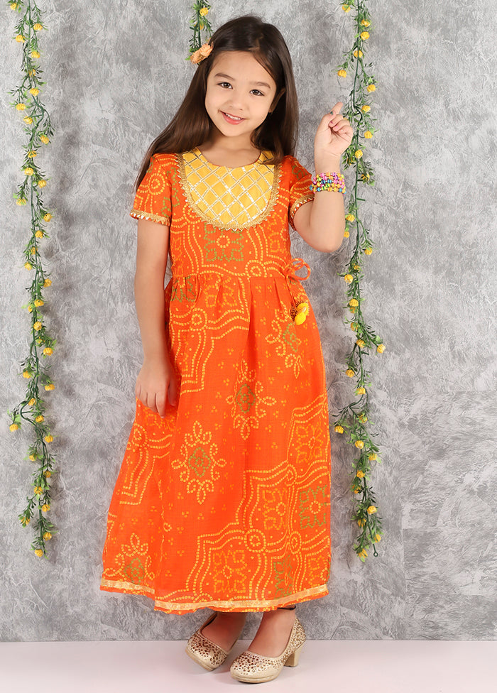 Orange Ethnic Cotton Dress - Indian Silk House Agencies