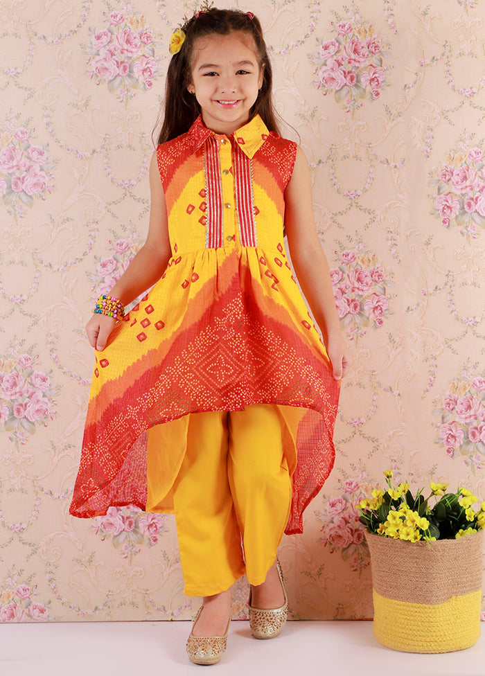 2 Pc Yellow Sleeveless Cotton Suit Set - Indian Silk House Agencies