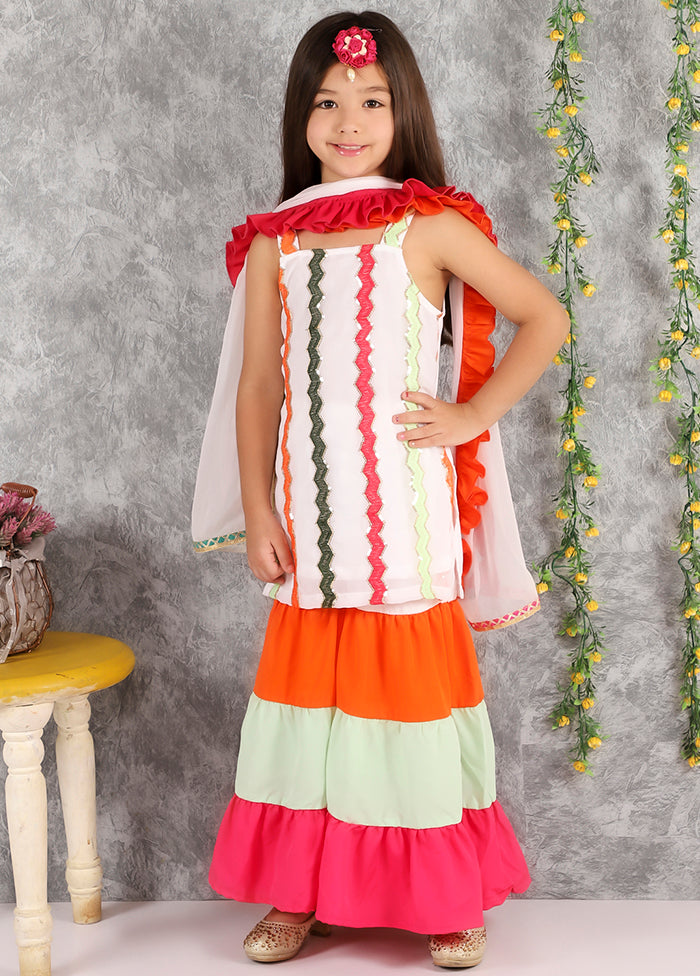 3 Pc White Sleeveless Rayon Suit Set - Indian Silk House Agencies