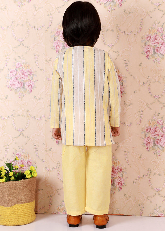 Yellow Cotton Printed Kurta Pajama Set - Indian Silk House Agencies