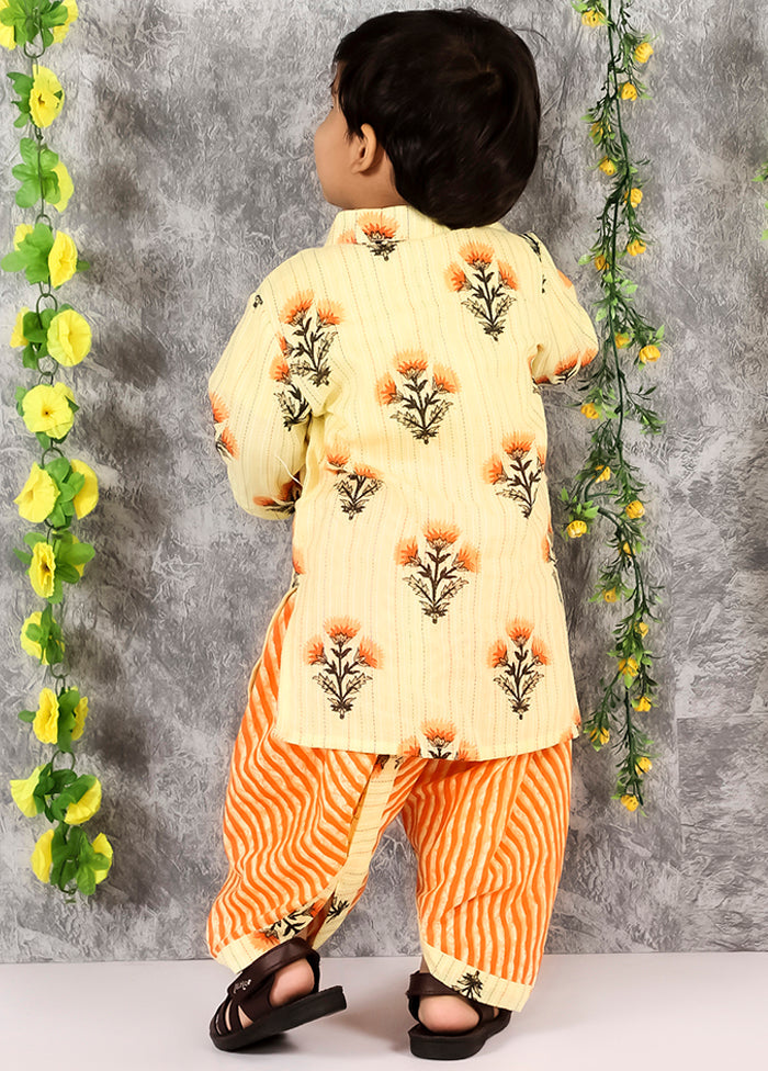 Yellow Cotton Printed Kurta Pajama Set - Indian Silk House Agencies