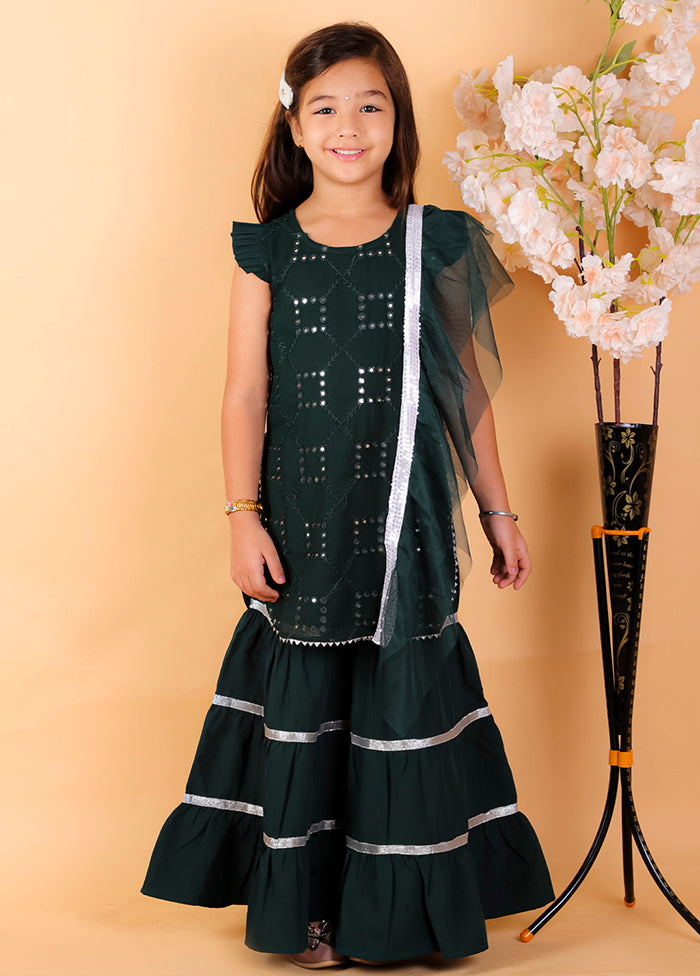 3 Pc Green Sleeveless Cotton Suit Set - Indian Silk House Agencies