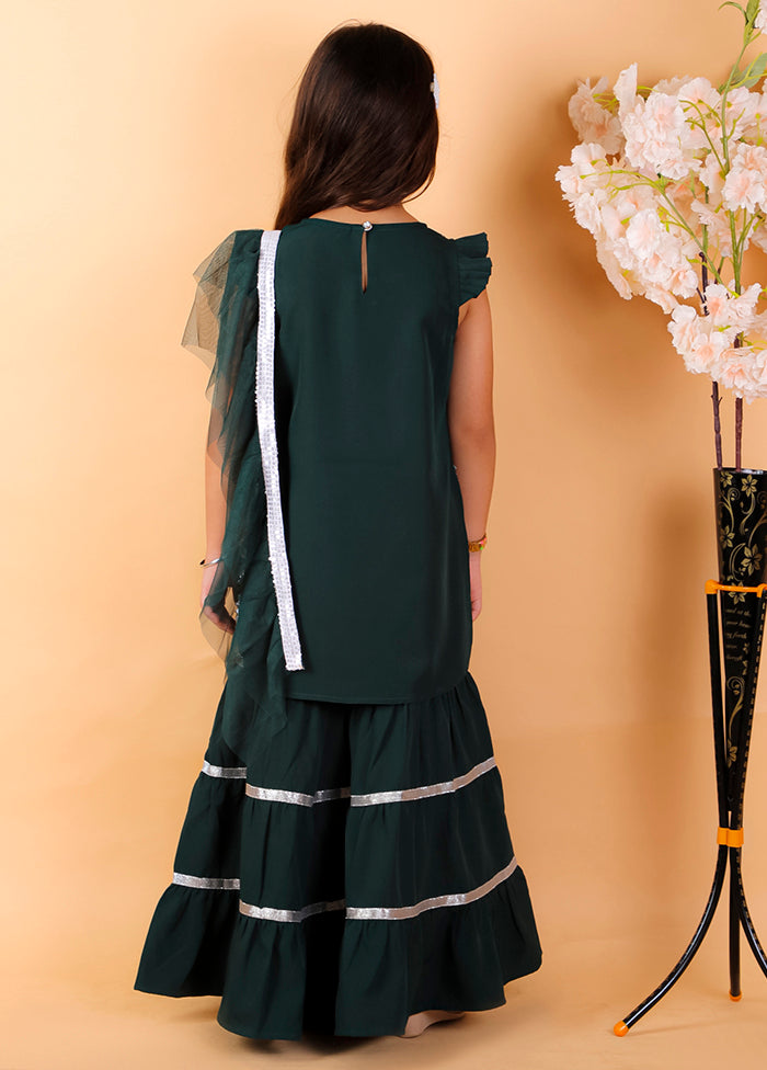 3 Pc Green Sleeveless Cotton Suit Set - Indian Silk House Agencies