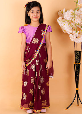 Wine Ready To Wear Saree - Indian Silk House Agencies