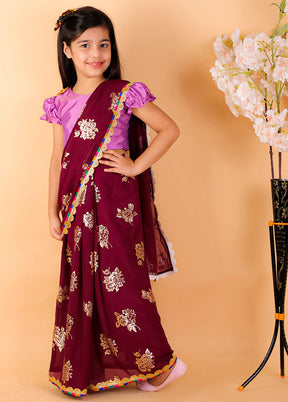 Wine Ready To Wear Saree - Indian Silk House Agencies