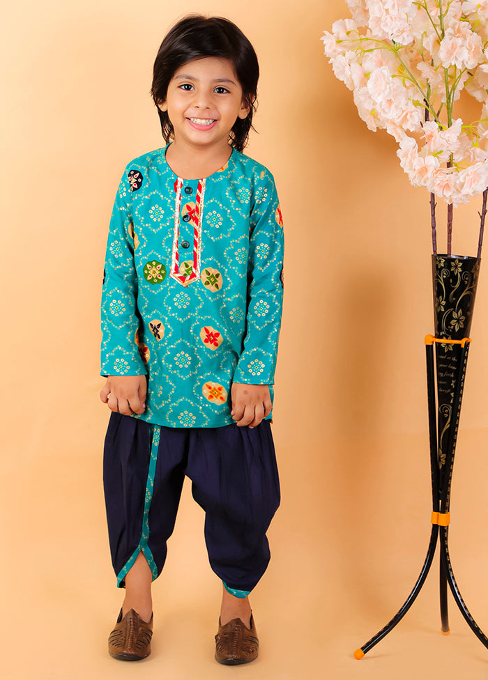 Blue Cotton Printed Kurta Pajama Set - Indian Silk House Agencies