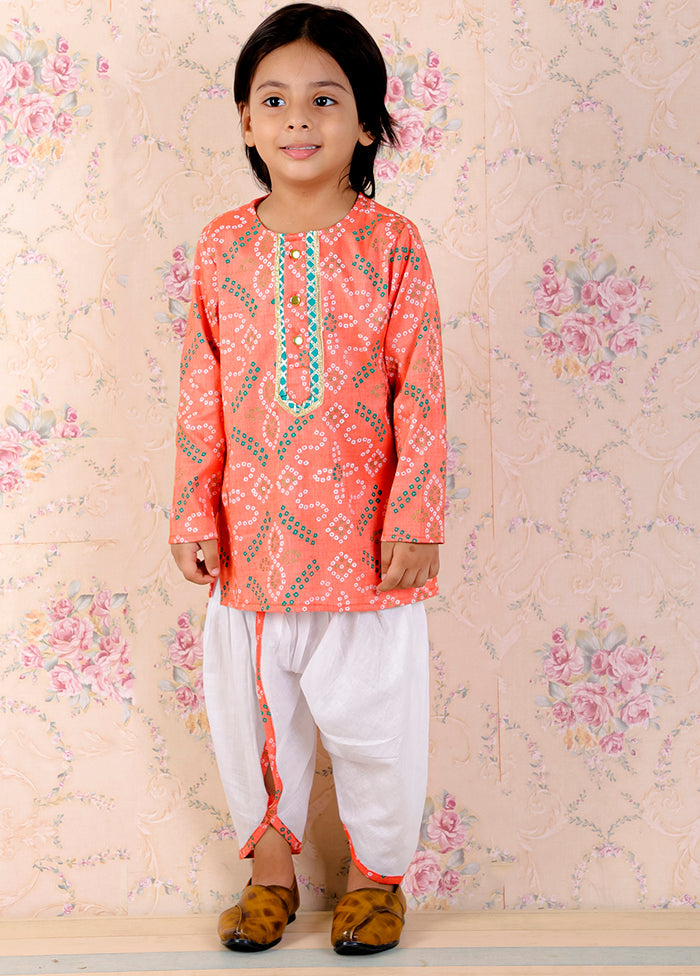 Orange Cotton Printed Kurta Pajama Set - Indian Silk House Agencies