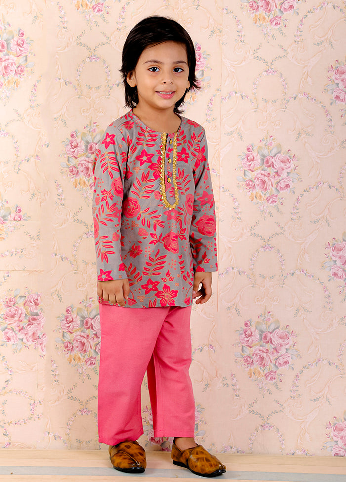 Grey Cotton Printed Kurta Pajama Set - Indian Silk House Agencies
