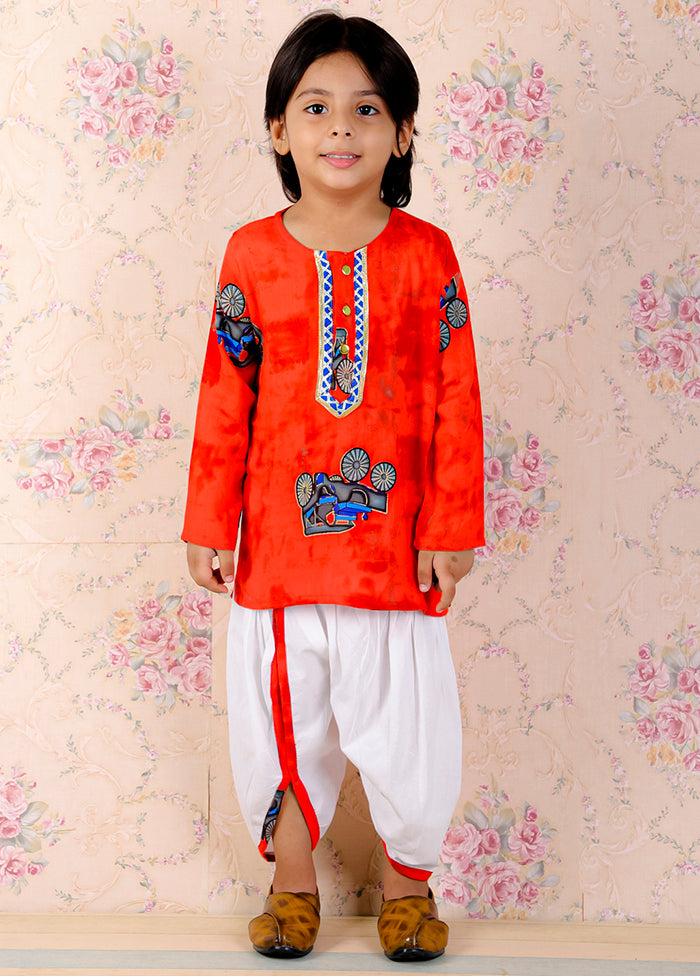 Orange Cotton Printed Kurta Pajama Set - Indian Silk House Agencies