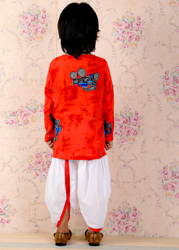 Orange Cotton Printed Kurta Pajama Set - Indian Silk House Agencies