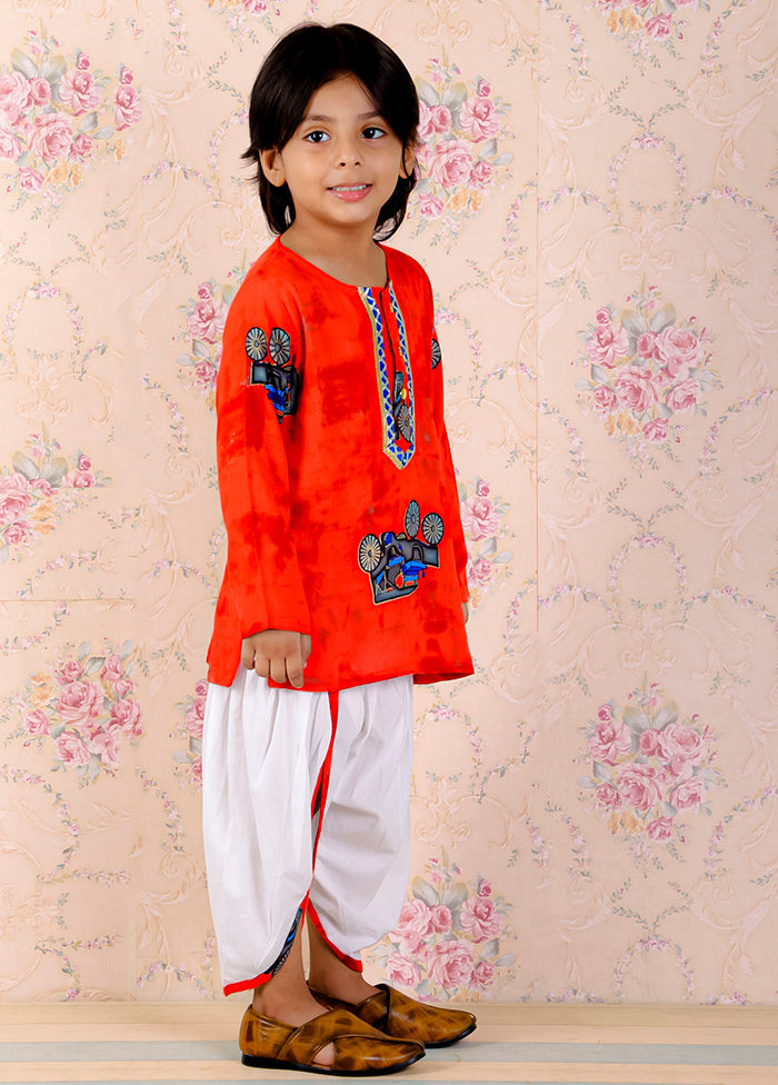 Orange Cotton Printed Kurta Pajama Set - Indian Silk House Agencies