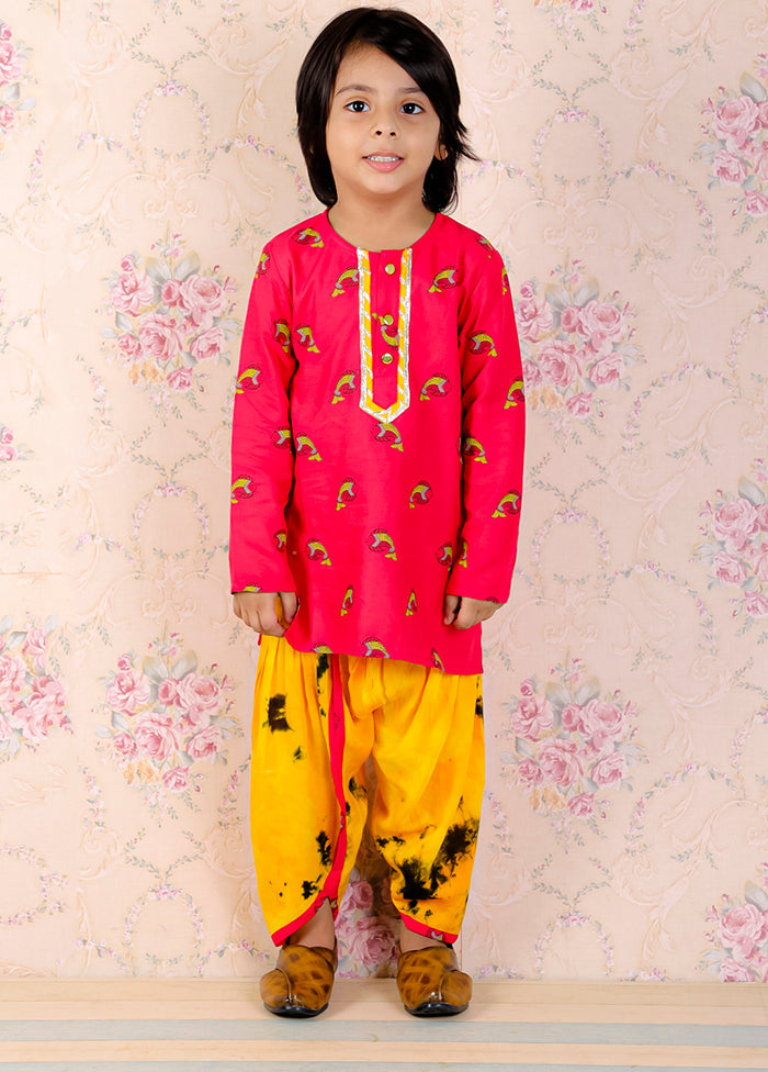 Pink Cotton Printed Kurta Pajama Set - Indian Silk House Agencies