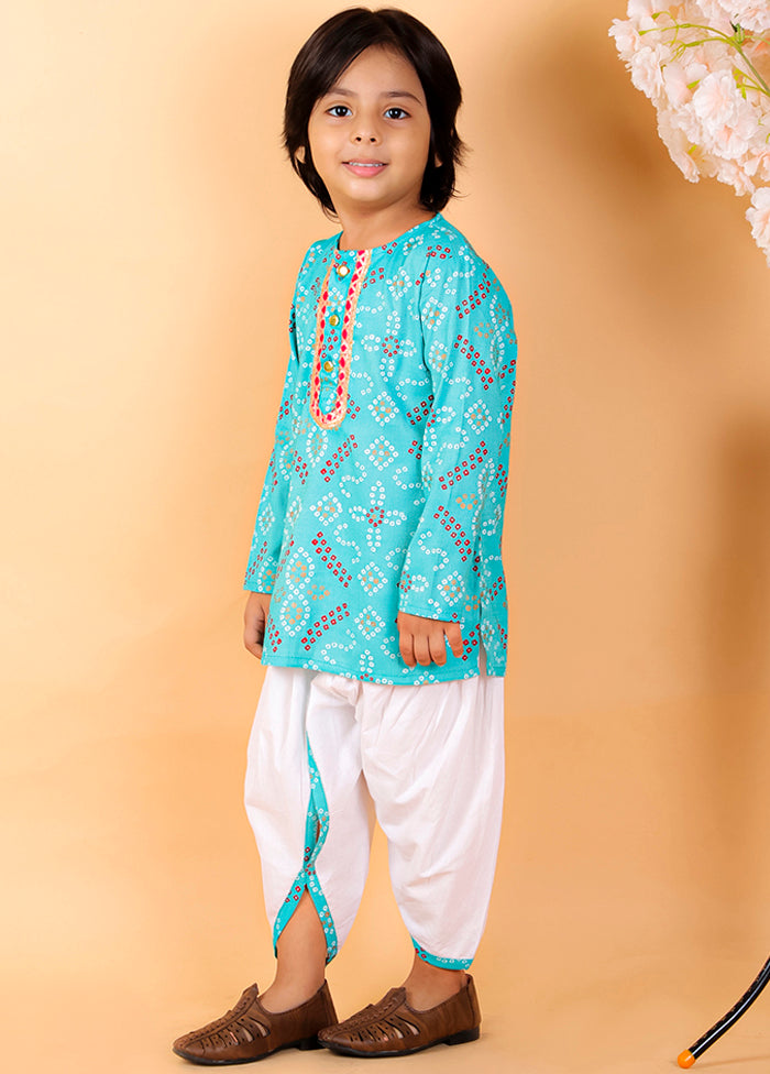 Sky Blue Cotton Printed Kurta Pajama Set - Indian Silk House Agencies