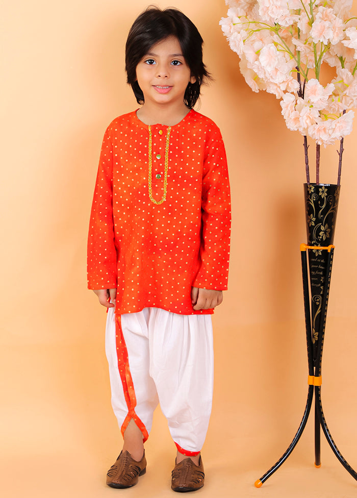 Orange Cotton Printed Kurta Pajama Set - Indian Silk House Agencies