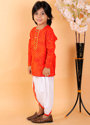 Orange Cotton Printed Kurta Pajama Set - Indian Silk House Agencies