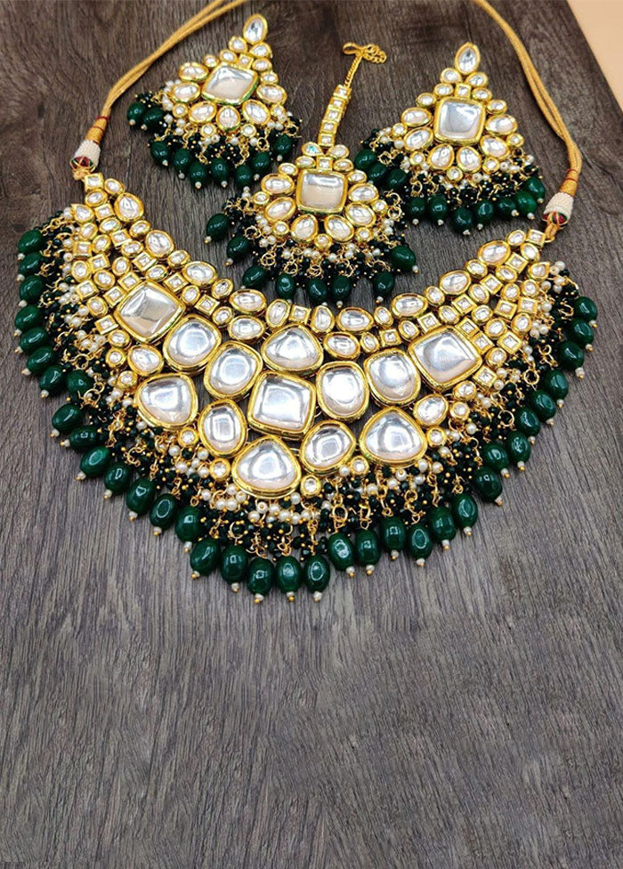 Green Kundan Polki Jewellery Set With Mangtika - Indian Silk House Agencies