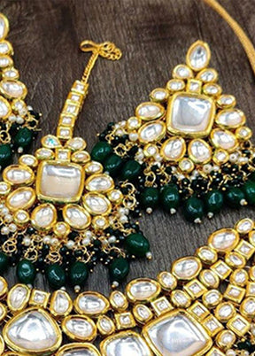 Green Kundan Polki Jewellery Set With Mangtika - Indian Silk House Agencies