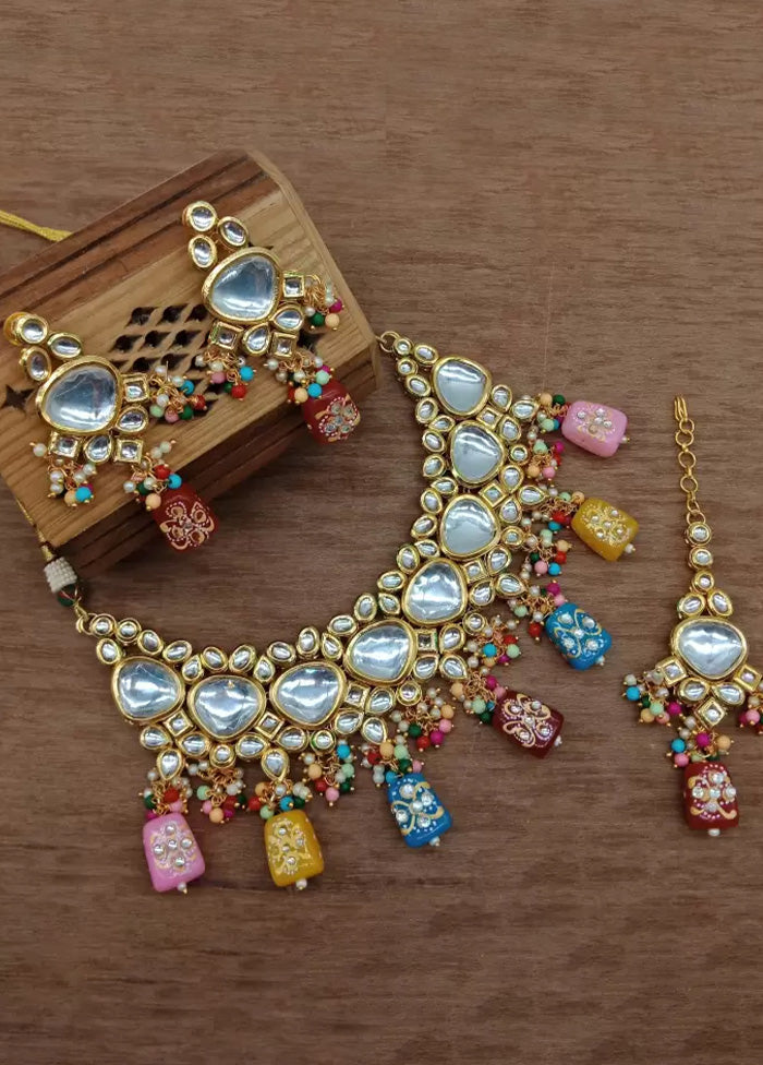 Golden Kundan Work Alloy Necklace Set