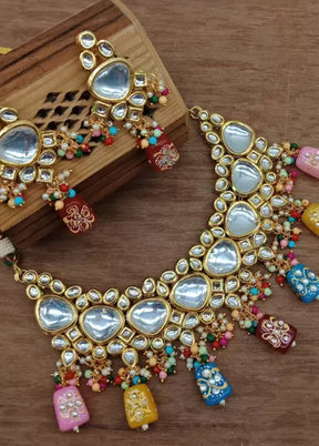 Golden Kundan Work Alloy Necklace Set